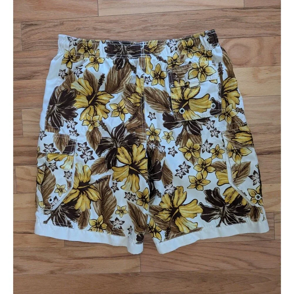 Vintage Mossimo Boardshorts Lined Size Medium Yellow Brown Floral Lined